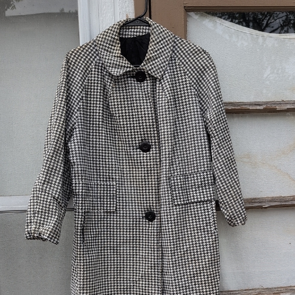 Vintage Black and White Houndstooth Light Weight Trench Coat Handmade